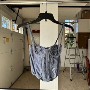 Out From Under Corset Top Womens S Blue Floral Underwire Cups Adjustable Strap